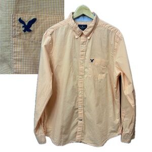 American Eagle Outfitters Men's Orange Gingham Shirt Long Sleeve Preppy Size XL